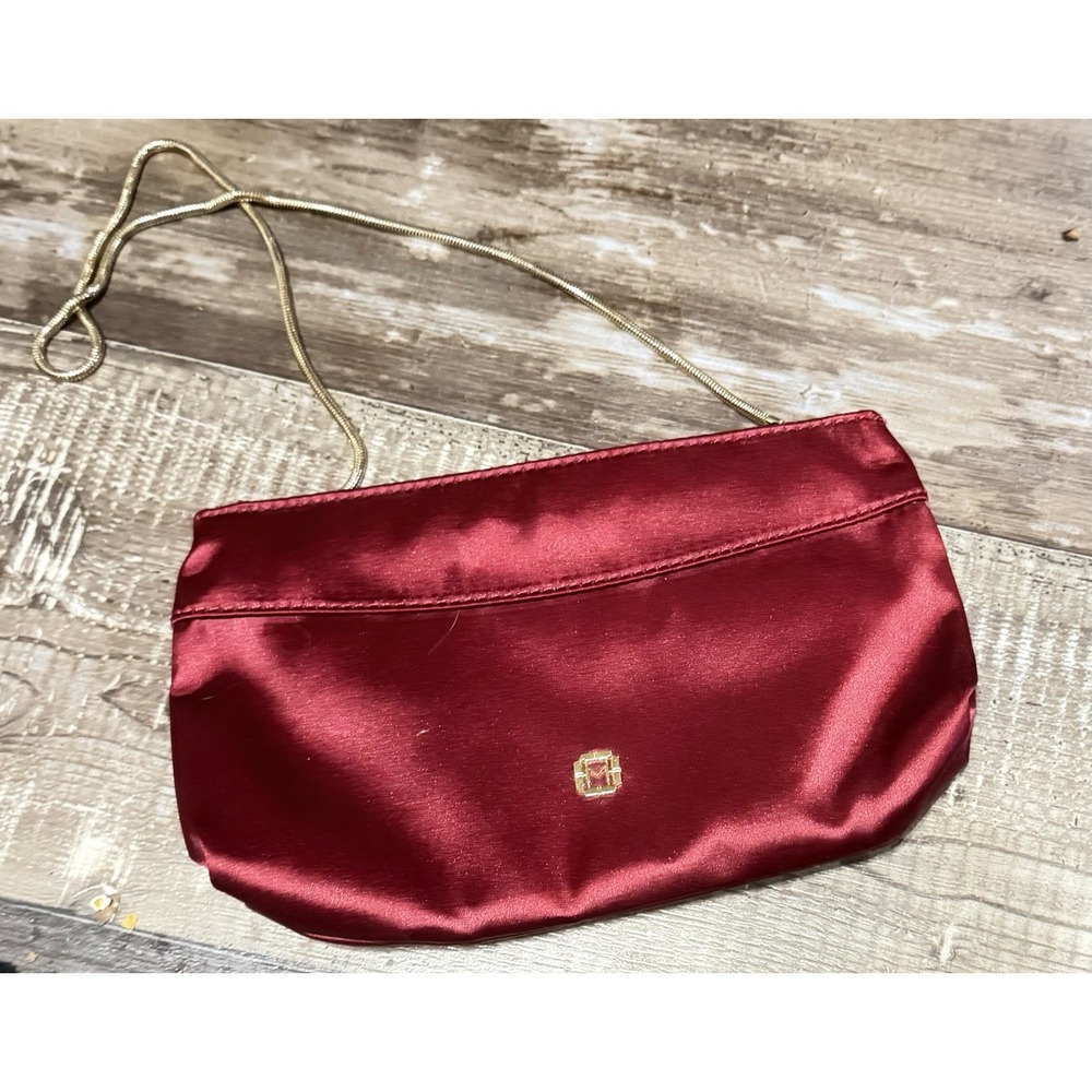 Monet Satin‎ Evening Crossbody Purse Red Gold Cord Strap Holiday Party Bag